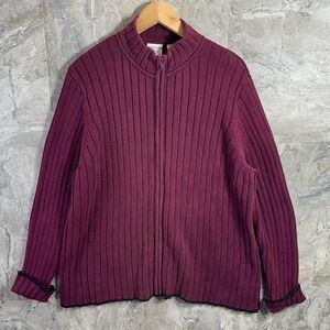 Madison & Max burgundy zip up sweater Woman's Size XXL 100% Cotton  #knitwear
